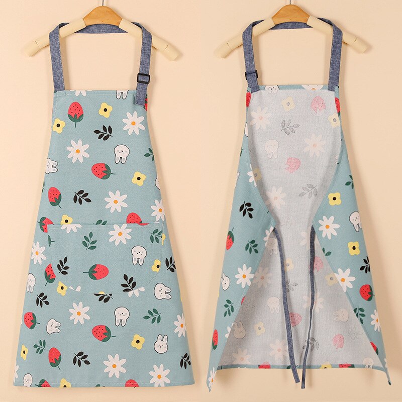 Printed Women Kitchen Aprons Pure Cotton Thickened Adult Home Cooking Baking Coffee Shop Cleaning Aprons