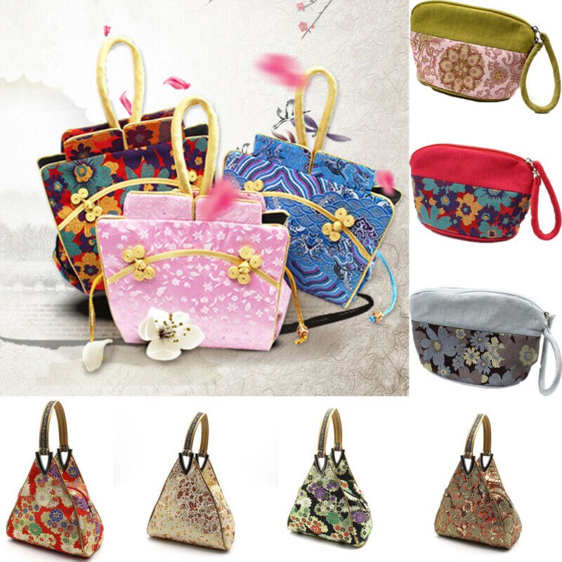 Women Embroidery Silk Bag Vintage Style Messenger Bag Chinese Style Handbag Purse Bag