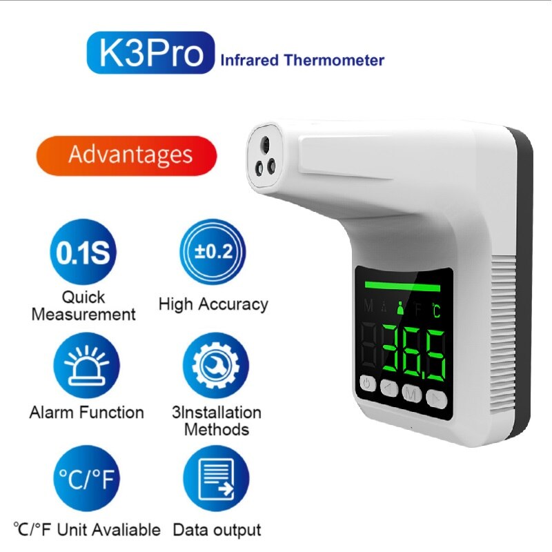 K3Pro Updated Forehead Digital Infrared Thermometer Non-Contact Wall-Mounted Fixed Electronic Voice Thermometer for Store Office