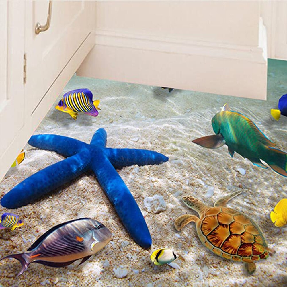 Asypets Verwijderbare Zee Strand 3D Muursticker, 60X90Cm, waterdichte Zeester Floor Stickers Muurstickers Voor Kinderkamer Decor-30