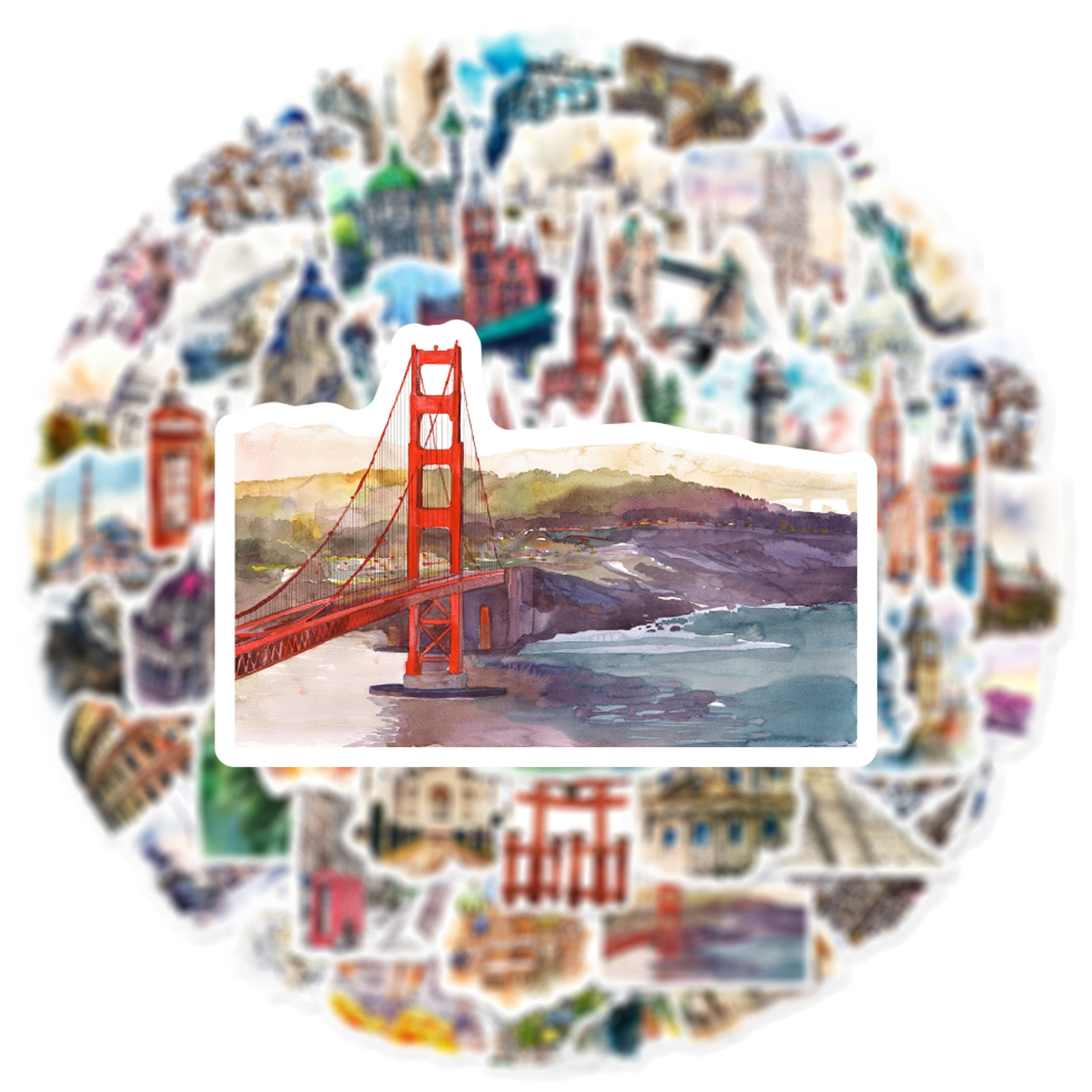 50 sztuki światowej sławy budynków, estetycznych zabytków turystycznych, różnorodne naklejki dla dzieci do scrapbookingu, dekoracji samochodów, graffiti