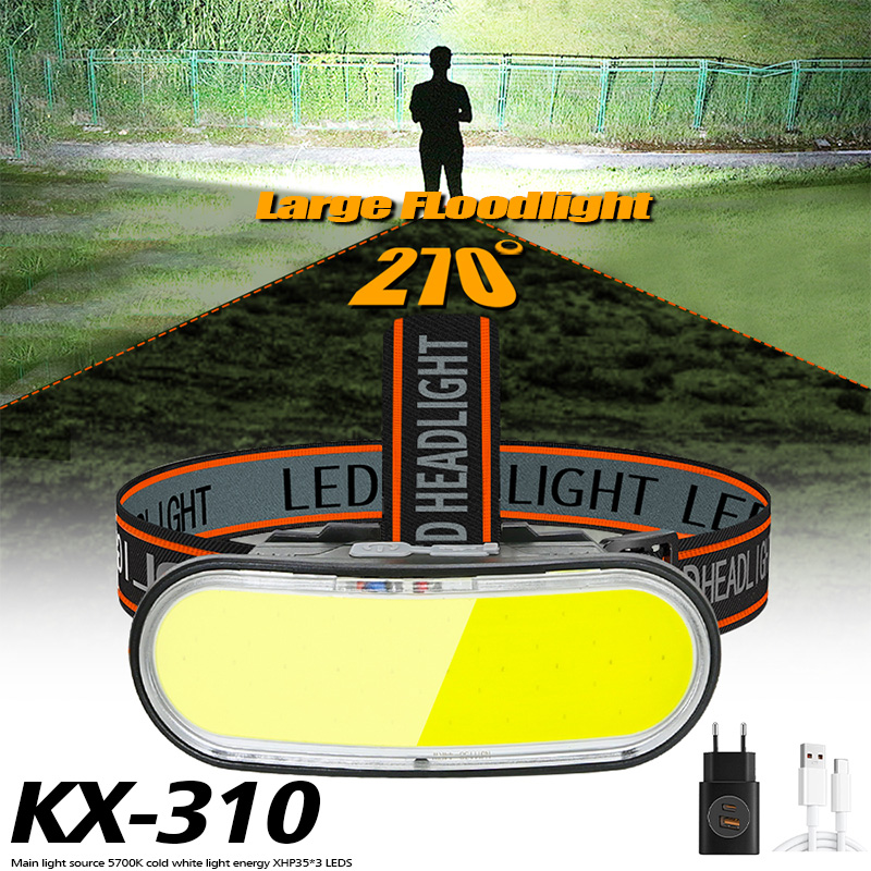 Kx -310 cob+led pandelampe projektør usb genopladelig hovedlommelygte indbygget batteri 1200 mah forlygte led til fiskeri camping