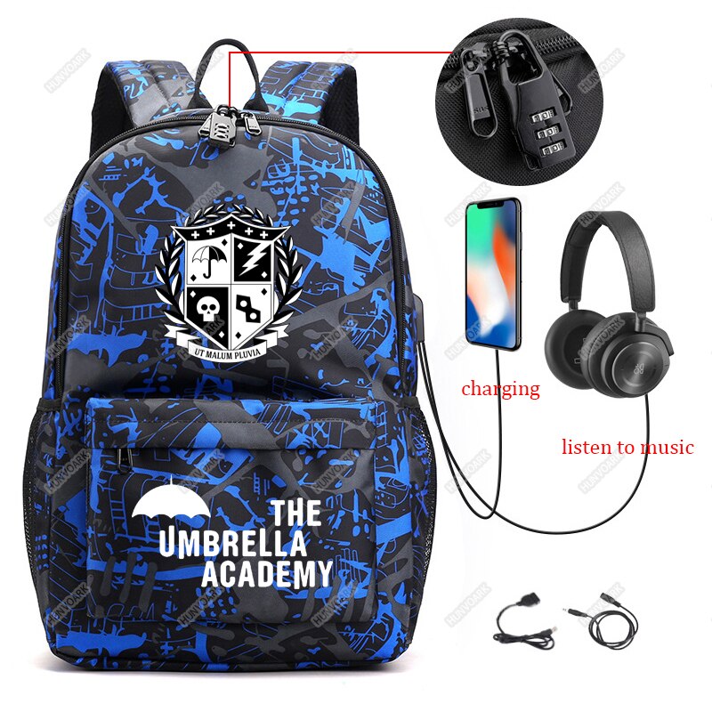 The Umbrella Academy Backpack Students Capacity School Bags For Boy Girl Teenager USB Charge Computer Anti-theft Laptop Mochilas: Orange