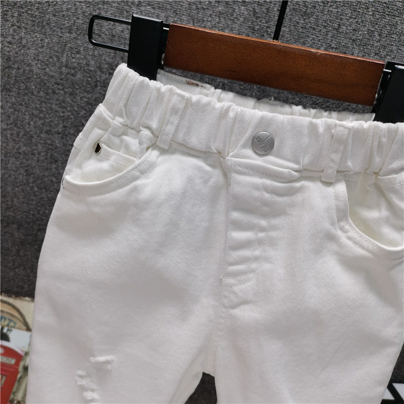 Vaqueros blancos rotos para niños, ropa de calle para bebés,