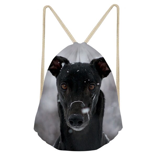 Whereisart 3d dyr hund mørkegrå italiensk greyhound print skolepiger snøre taske små dametasker til softback rygsæk: H713 z 3