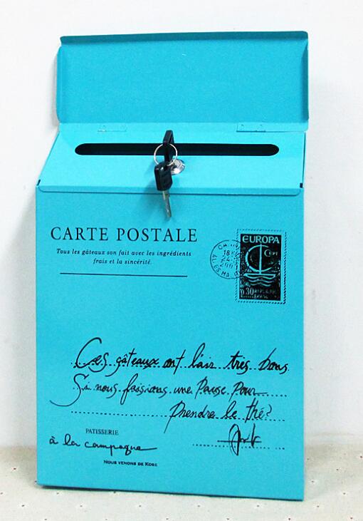 Metalen Brievenbus Met Slot Muur Suggestie Doos Koffie Winkel Decoratie Bruiloft Bar Postbus Brief Mail Box Woondecoratie: blue 2