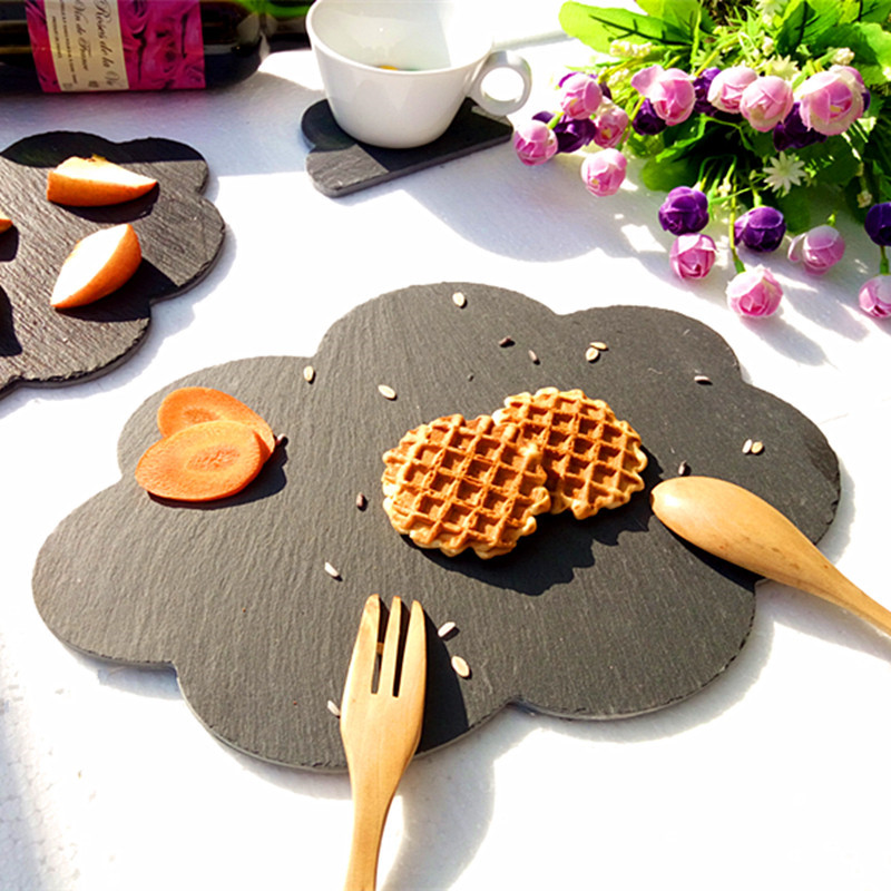 Cloud Shape Natural Slate Dinner Plate Solid Stone Steak Dish Sushi Barbecue Pizza Fruit Cheese Flat Plate Food Tea Tray