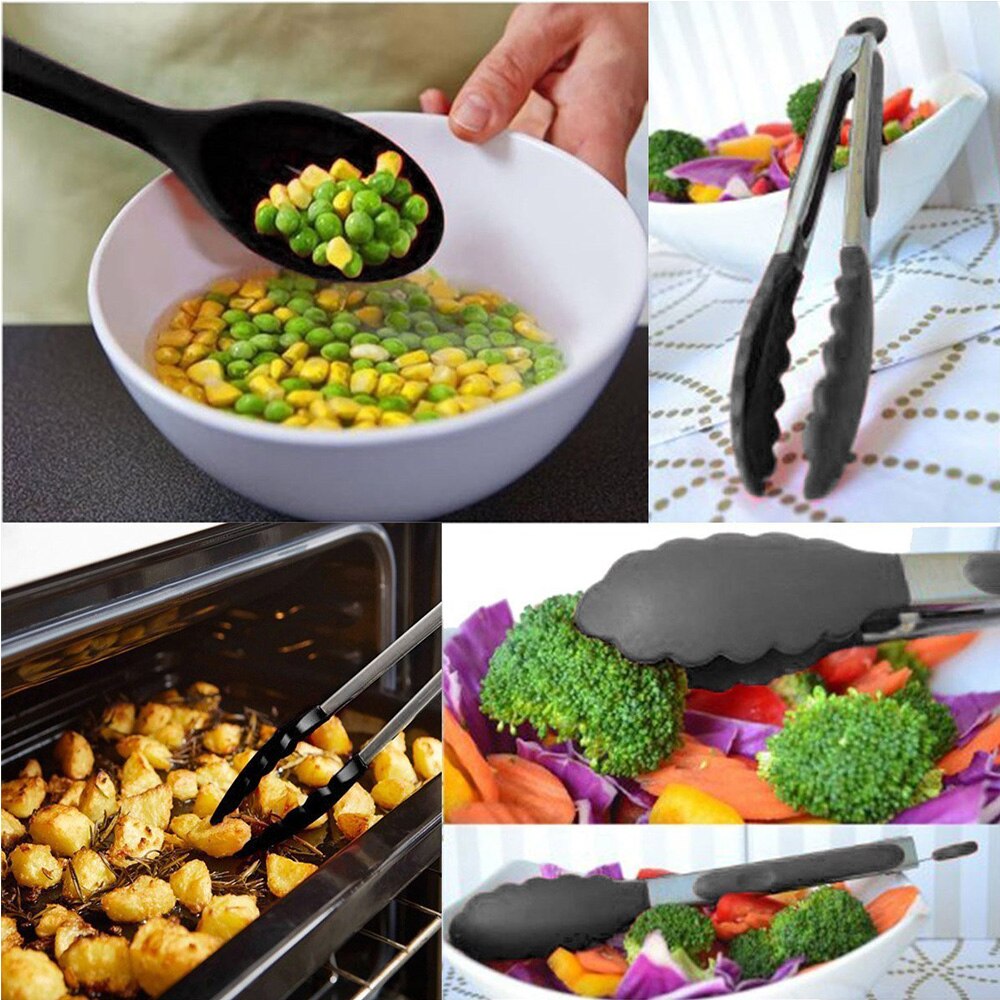Küche Silikon Kochen Werkzeuge 10 stücke Utensilien Löffel Spachtel Pinsel Dreher Zangen Pasta Gabel Wärme-Beständig Nicht-Stock küche Werkzeuge