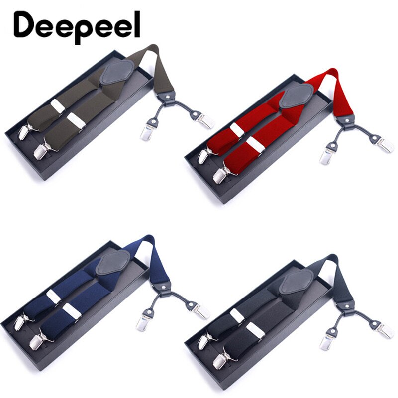 Deepeel 1pc 3.5X125cm Men Suspenders Adult 4 Clips Strap Multicolor Clip Buckles Elastic Male Jockstrap Business Accessories