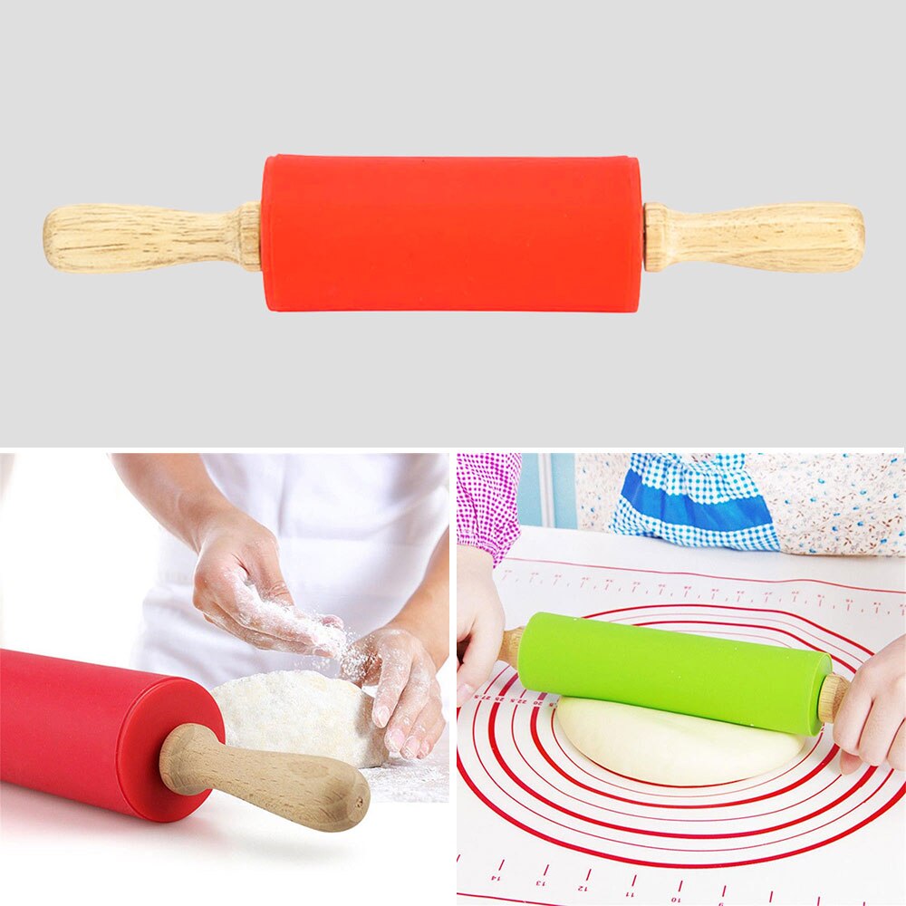 Silicone World Non-stick Siliconen Deegroller Houten Handvat Fondant DIY Gebak Deeg Meel Roller Keuken Bakken Koken Gereedschap