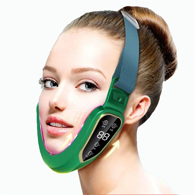 Facial Lifting Apparaat Led Photon Therapie Facial Afslanken Trillingen Stimulator Dubbele Kin V-Vormige Cheek Lift Gezicht: green