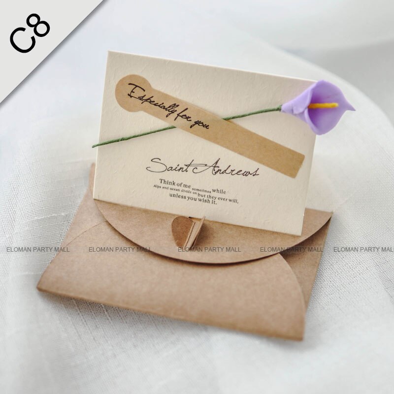 Eloman rustikke bryllup invitationer kort fødselsdag bryllup invitation konvolut+blanke kort+blomster: C8