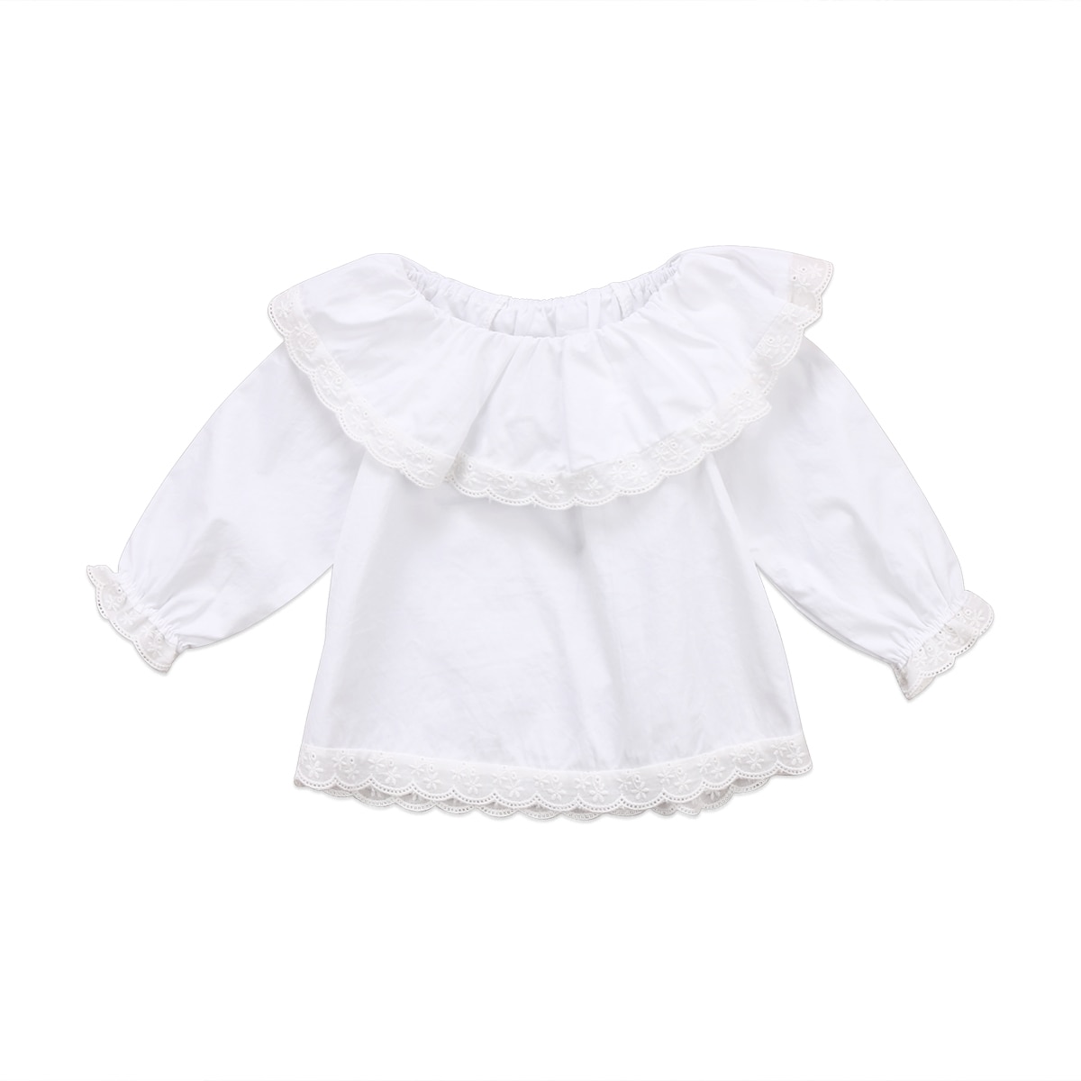 Citgeett Autumn Newborn Baby Girls Lace Off Shoulder Long Sleeve White Ruffle Tops T-shirts Cute Shirt Clothes