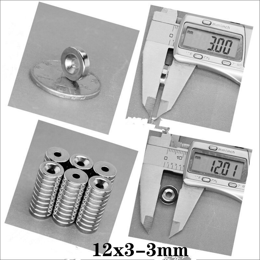 10~250PCS 12x3-3 Stong Neodymium Magnets Disc 12x3 mm Hole 3mm Minor Diameter Magnet Round Countersunk Magnetic 12*3-3 mm 12*3