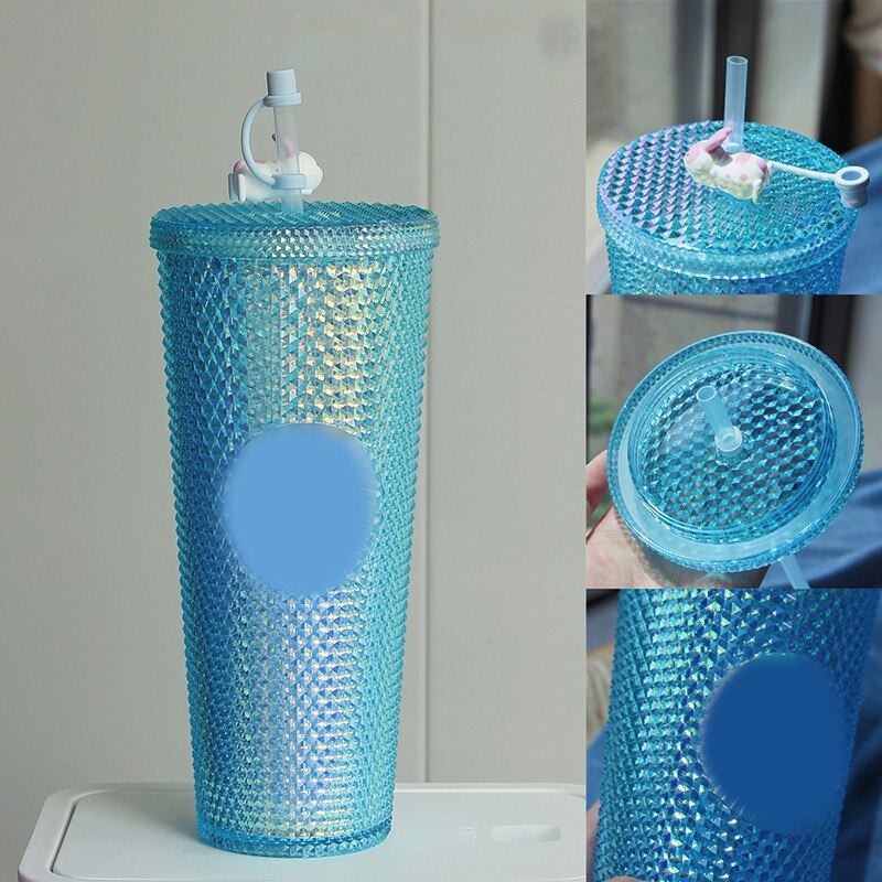 710ml Kaffee Tasse Sommer Kalten Wasser Becher Becher Tasse Mit Stroh Doppel Schicht Kunststoff Durian Diamant Strahlende Göttin tassen