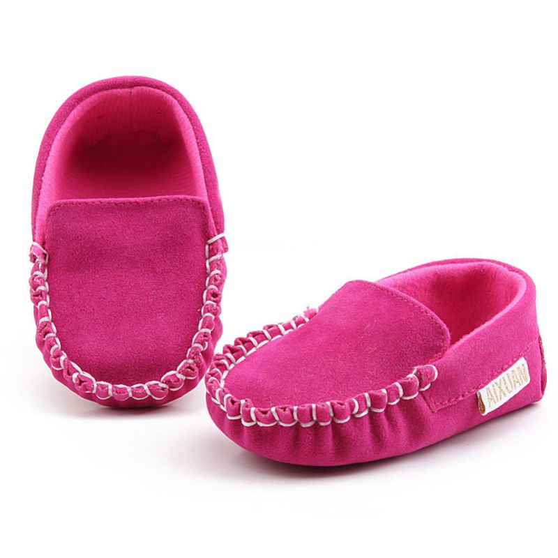 Winter Lovely Infant Moccasins Princess Baby First Walk Shoes Baby Matte Pu Peas Casual Leather Shoes: Rose red / 13-18 Months
