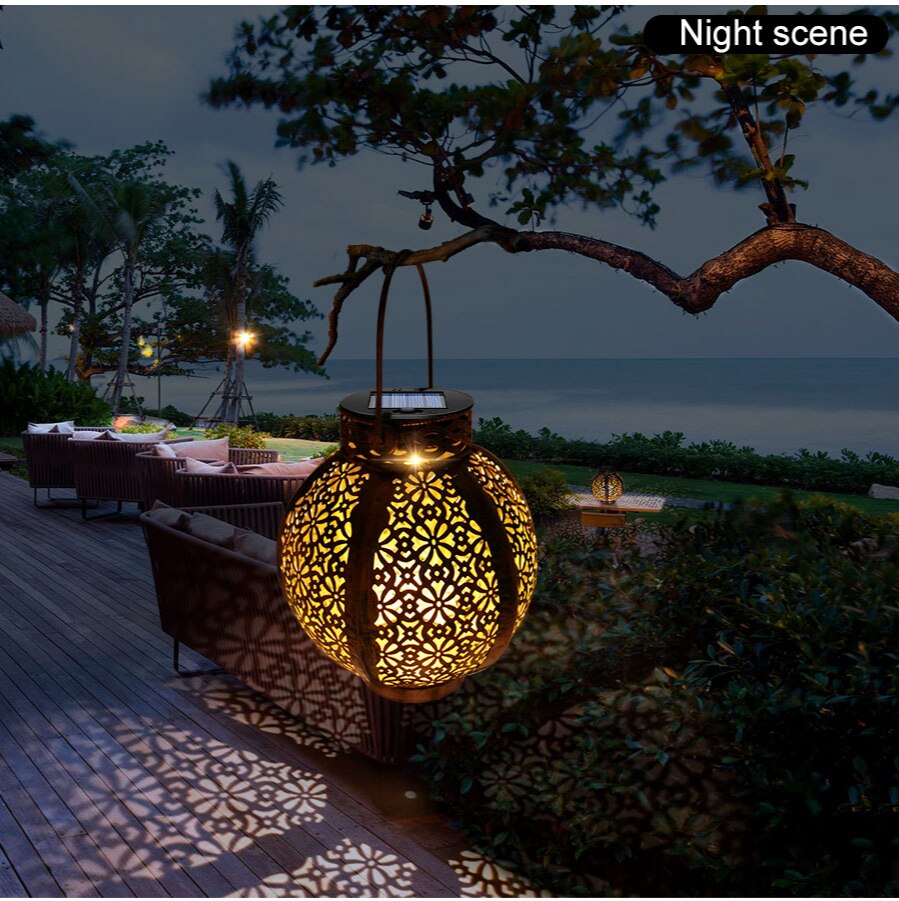 Solar Garden Lights Hanging Solar Lanterns Retro Hollow Solar Lights with Handle Outdoor Decor for Yard Tree Fence Patio Stairs