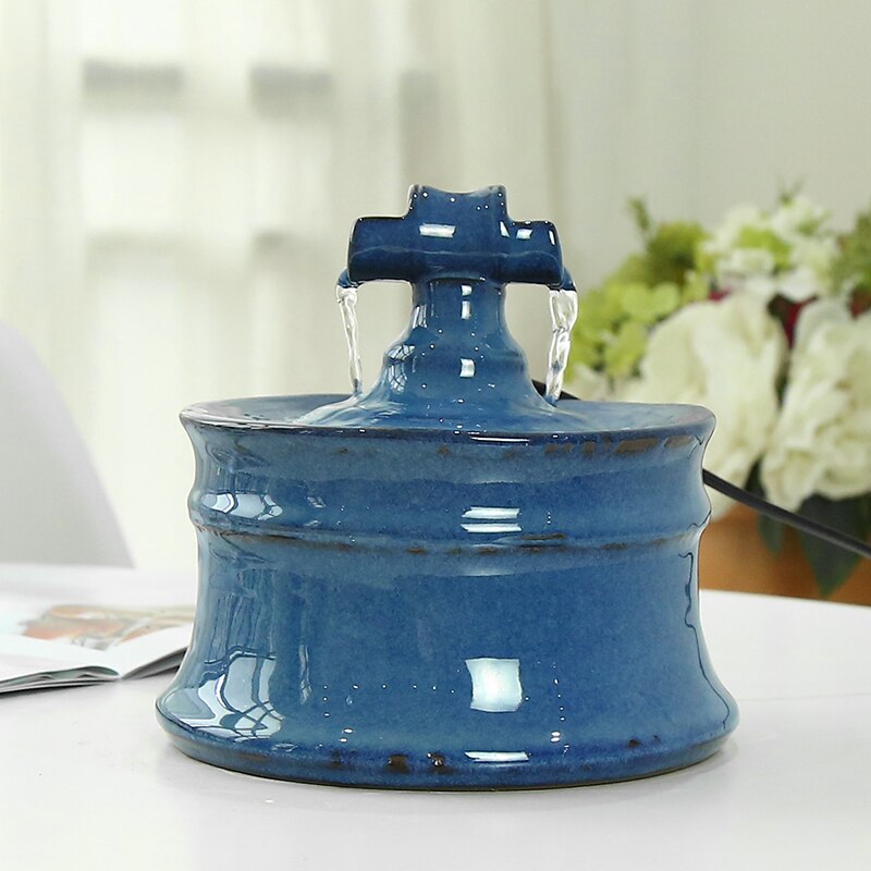 Keramik Wasser Brunnen Für Katzen Lebensmittel Schüssel Haustier Produkte Automatische Trinken Schüssel Für Katzen Hund Stumm Feeder Spender UNS/ EU/USB: Style 2 blue / US Plug