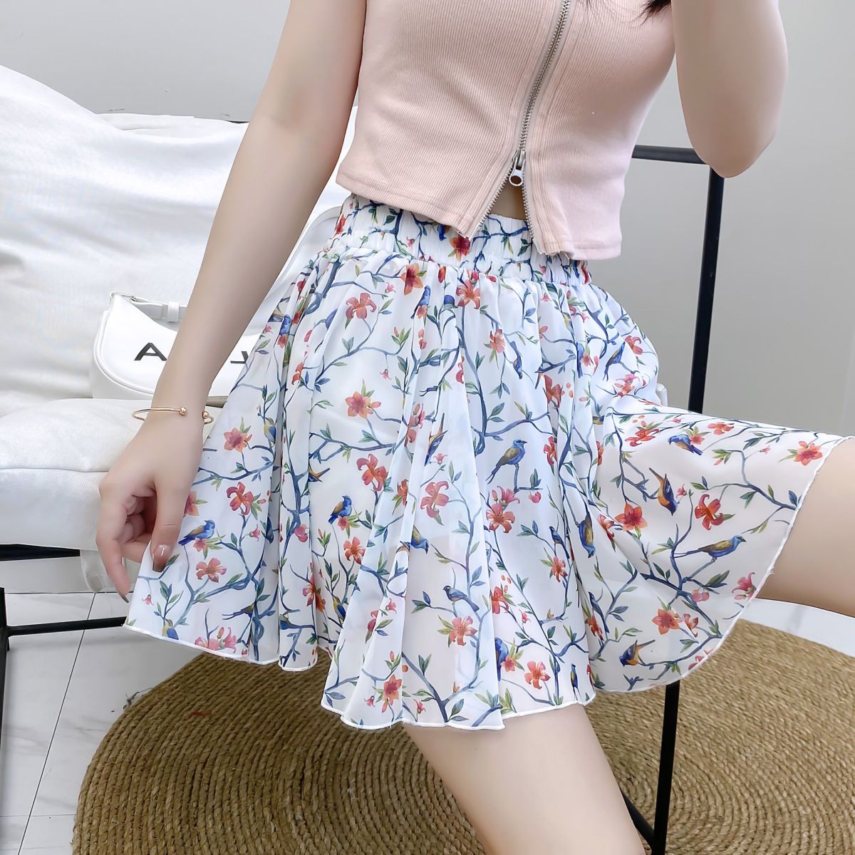 Falda de gasa para mujer, faldas cortas florales para mujer, ropa de tendencia 2025, ventas, coreana, ropa de calle Y2k Vintage: S / Negro