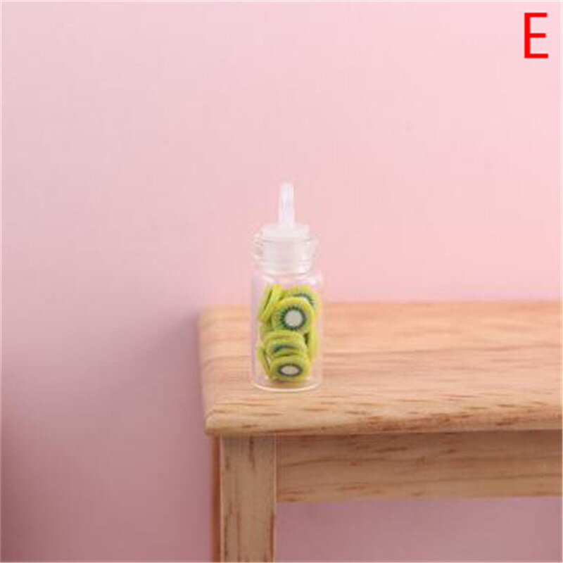 Mini Fruit Slices Glass Bottle Storage Jar Wooden Lid Toy Doll Accessories 1:12 Dollhouse Miniature: E