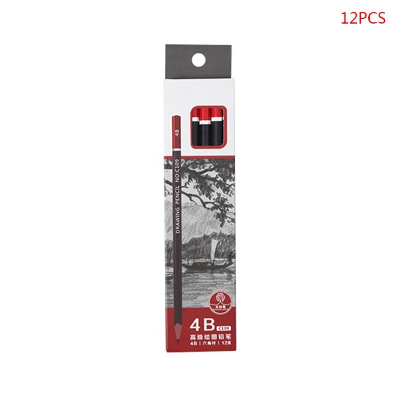 Lápiz de grafito para escritura de bocetos, 12 unidades/caja, 2H HB 2B 3B 3H 4B 5B 6B 8B 10B, suministros escolares de oficina: 4B
