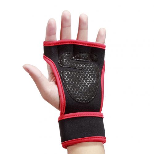 2Pcs Unisex Nonslip Weight Lift Fitness Training Hand Palm Grip Protector Gloves: Red L