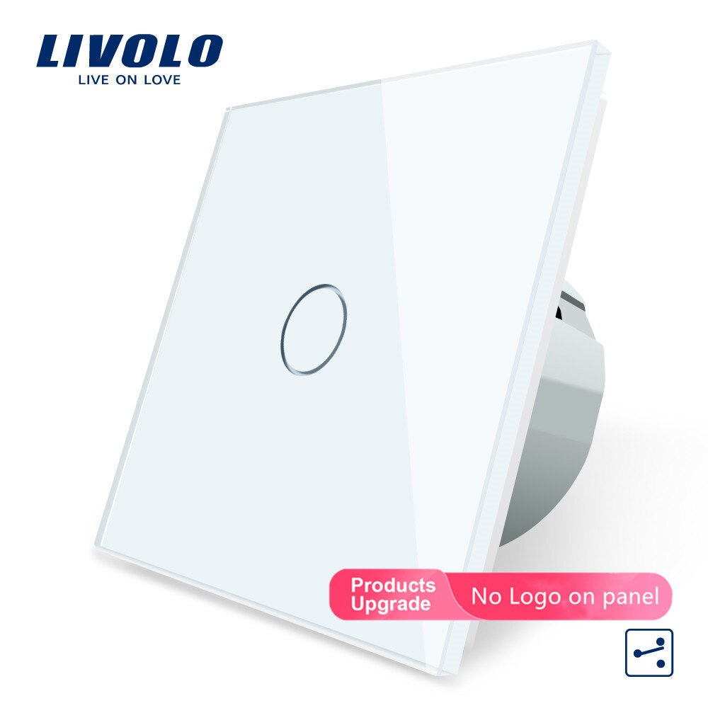 Livolo EU Standard, Wall Switch, 1 Gang 2 Way Control, Crystal Glass Panel, Wall Light Touch Screen Switch VL-C701S-11/12: white