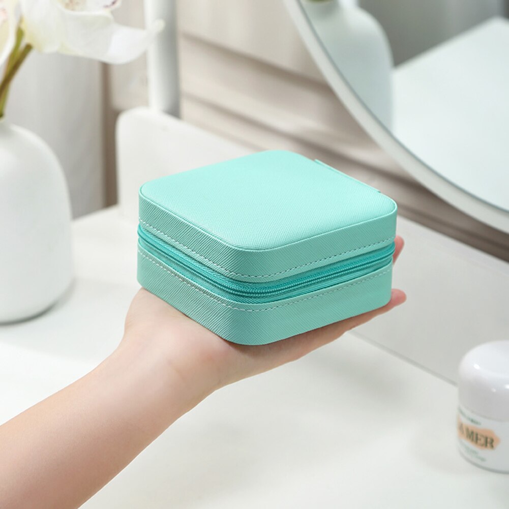 Jewelry Organizer Cases Display Travel Portable Jewelry Box Leather Storage Organizer Earring Holder Boxes Travel Cosmetic Bag