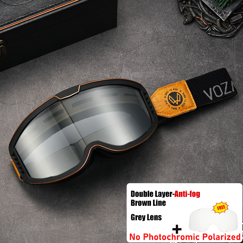 Vozapow Motorcycle Goggles Photochromic 3 IN 1 Retro Cycling Sunglasses Anti-Fog Windproof Polarized Motocross Riding Glasses: GRAY