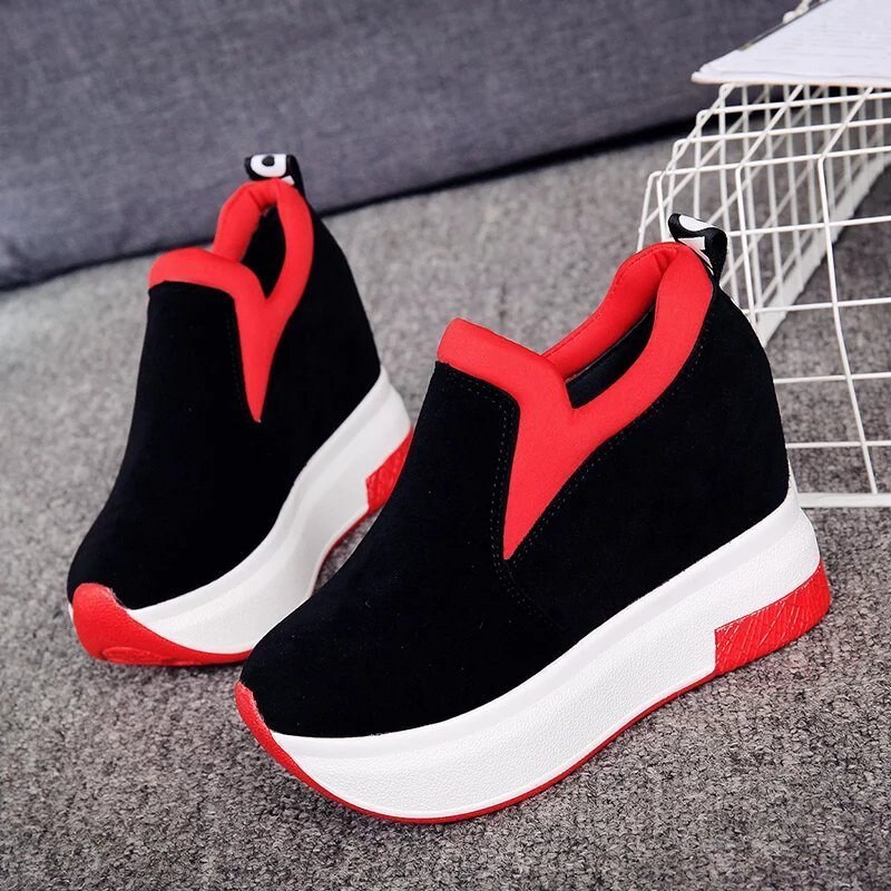 Women Wedge Platform Shoes High Heel sneakers Casual Red Breathable Height Increaseing Canvas Shoes Woman Sneakers