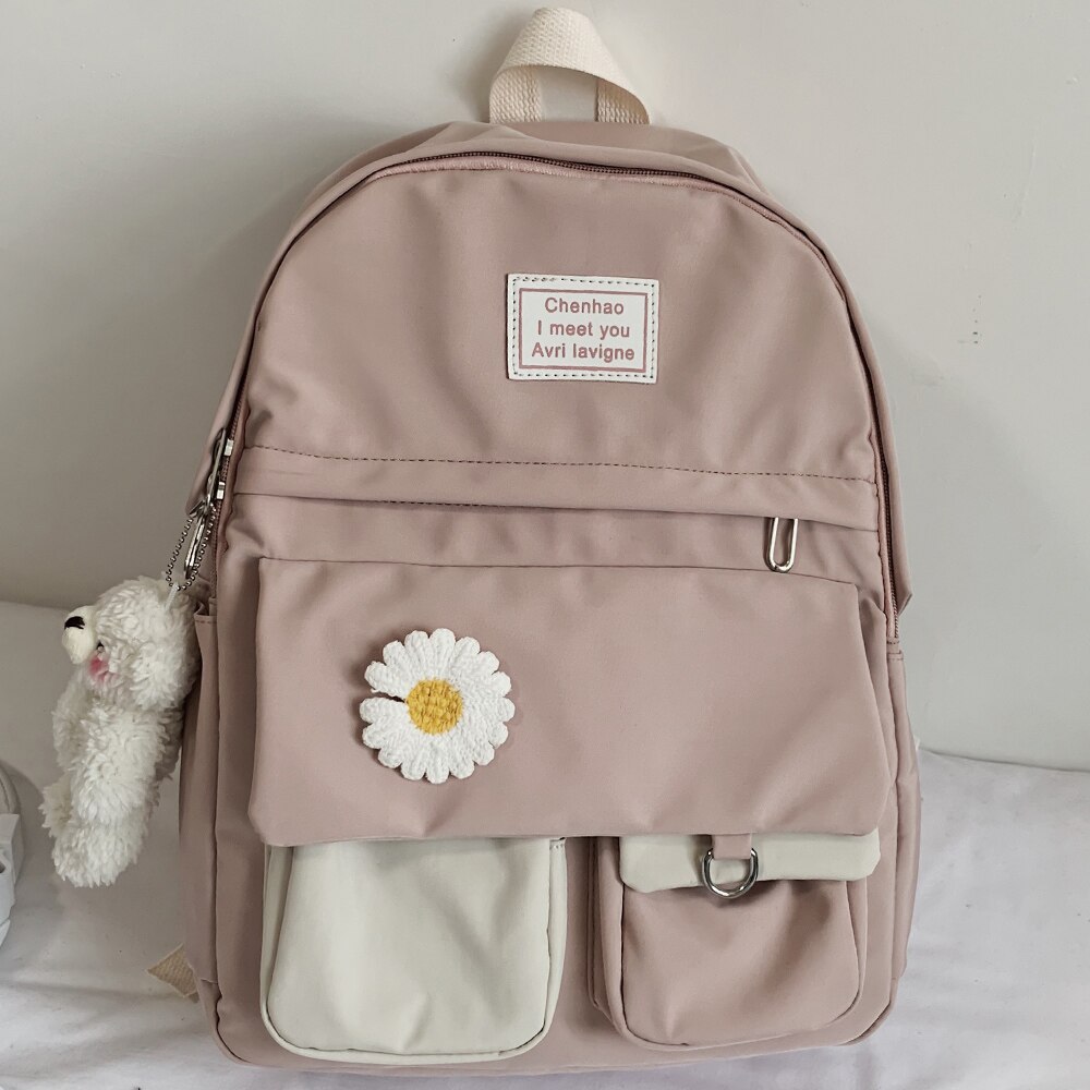 Hochschule Schüler Damen Nette Rucksack Frauen Blume Weibliche Schule Taschen Buch Kawaii Rucksack Nylon Mädchen modisch Bagpack: Rosa / Nein Bär