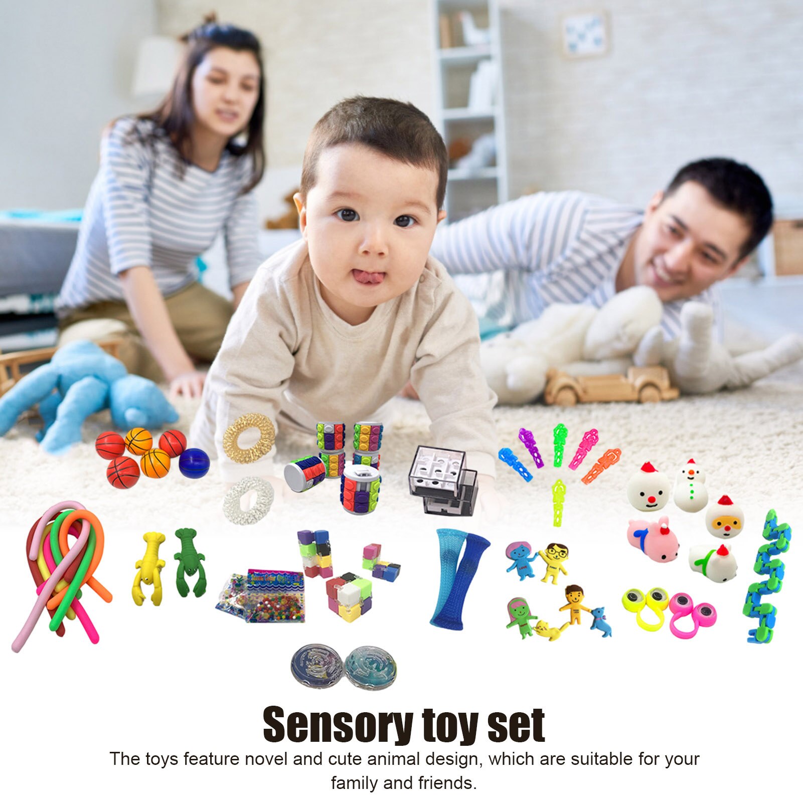 50Pcs/Pack Fidget Sensory Toy Set Stress Relief Toys Autism Anxiety Relief Stress Pop Bubble Fidget Sensory Toy For Kids Adults