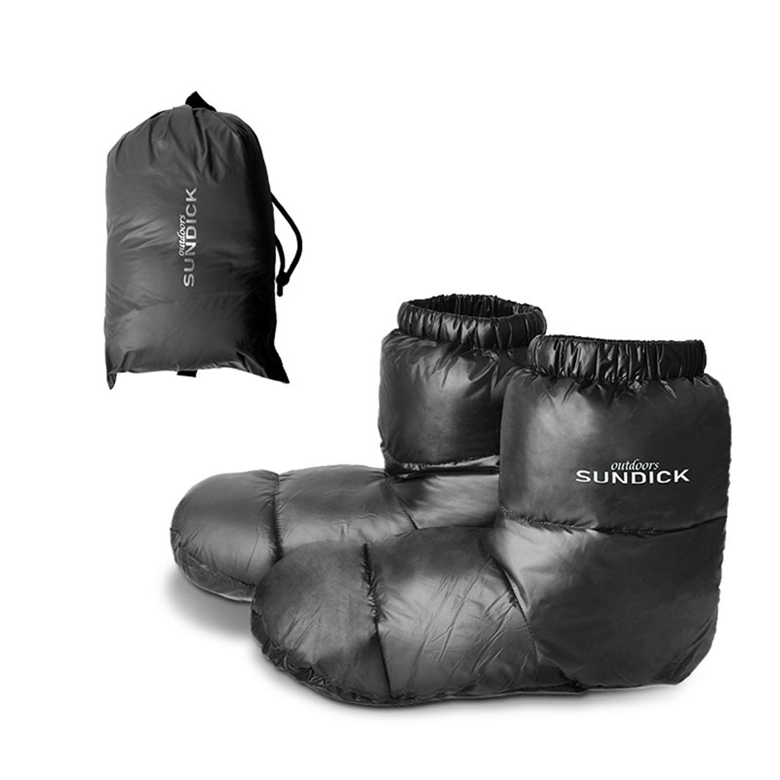 Hiver en plein air Camping pantoufles chaussettes chaudes pour sac de couchage à l'intérieur bottes chaudes hommes femmes hiver canard bas chaussons pantoufles bottes: Black / M(35-39)
