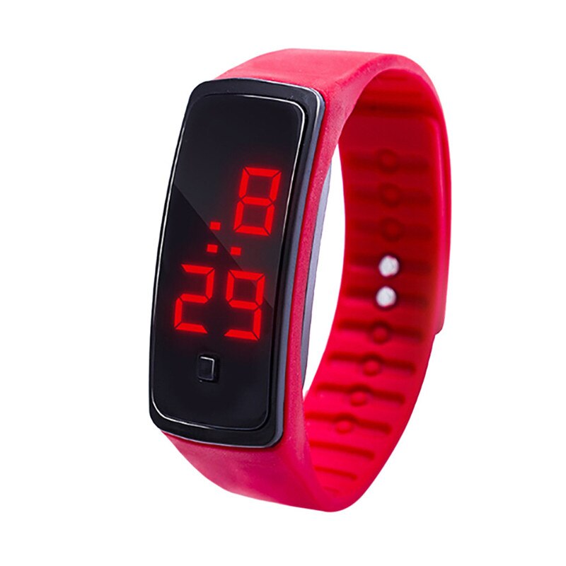 Mens Frauen Uhr LED Digital Anzeige Sport lässig Luxus Schwarz Armbinde Uhr freundlicher Studenten Kieselsäure Gel Uhr D9: rot