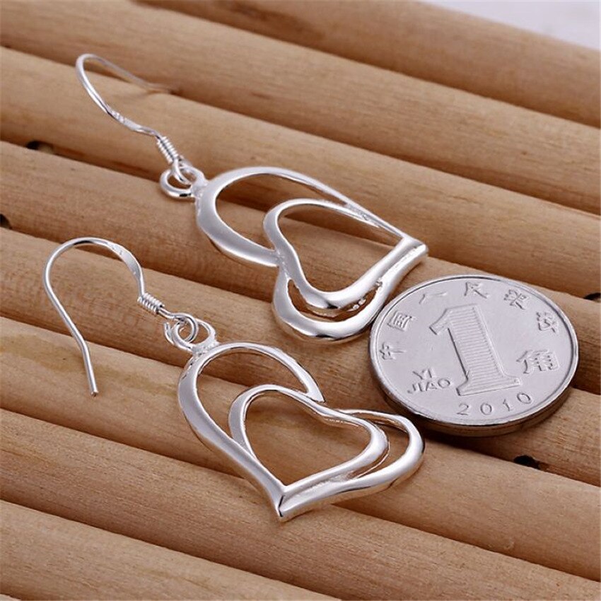 Heißer 925 Sterling Silber feine romantische Herz ohrringe halskette Schmuck-einstellen für frauen Party hochzeit mädchen Paare