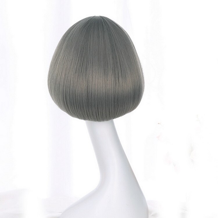 Yiyaobess-perruque synthétique style carré court | Perruque grise brune noire rotin lin grise avec frange Air coréenne de 12 pouces pour femmes: silver grey