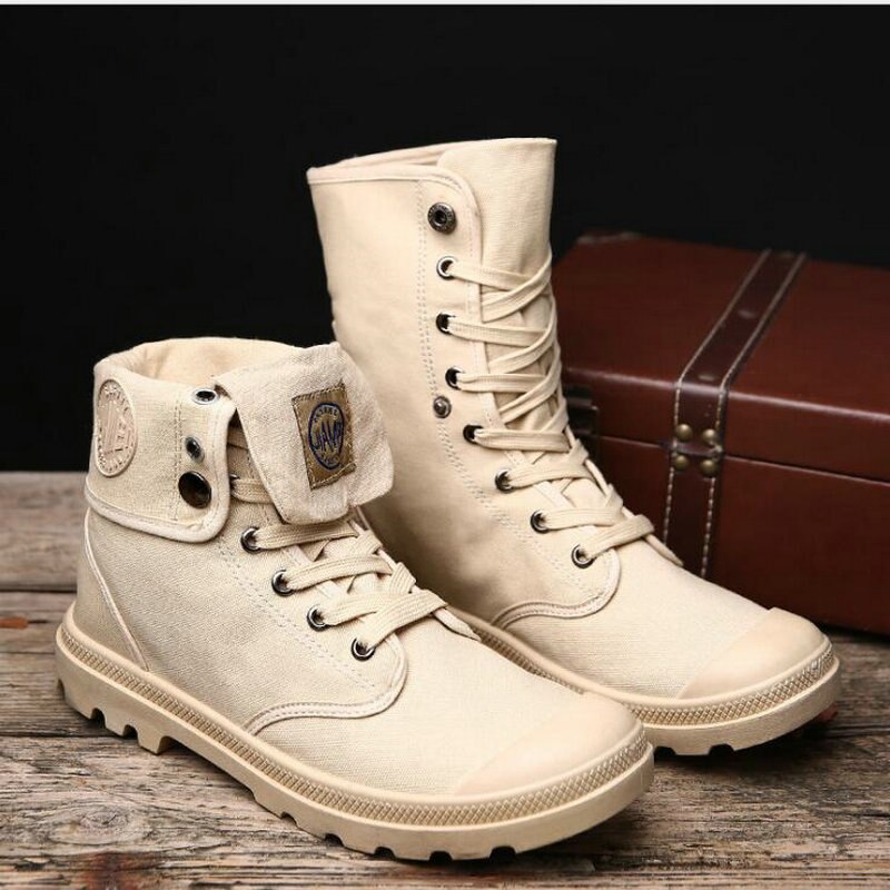 Brand Mens shoes short boots High Top ankle Retro Male All Black Canvas desert boots work motorcyle Shoes VV-10Z: Beige / 6.5