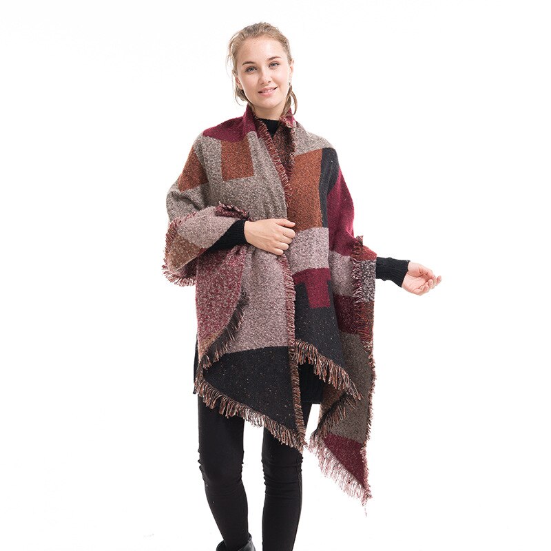 Pashmina de para mujer, bufanda gruesa para invierno, pañuelo a cuadros Reversible, mantón de capa envoltura, manta, Poncho cálido HO950750: coffee