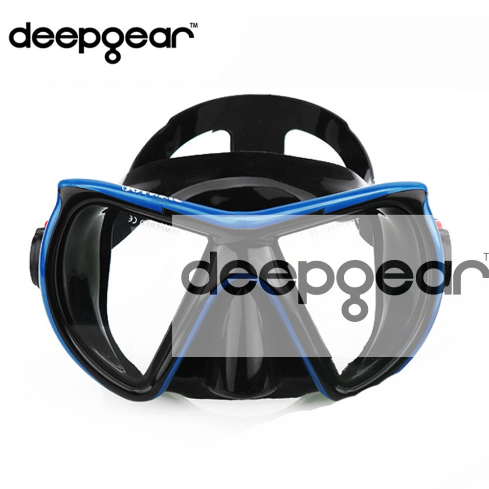 DEEPGEAR scuba dive mask two window snorkel mask black silicon dive mask top scuba gears swimming diving equipment: Blue