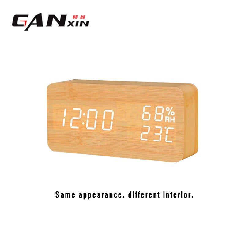 Ganxin Digitale Thermometer Hout Wekkers Moderne Vierkante Houten Wekker met Temperatuur Voice Control LED Digitale klok