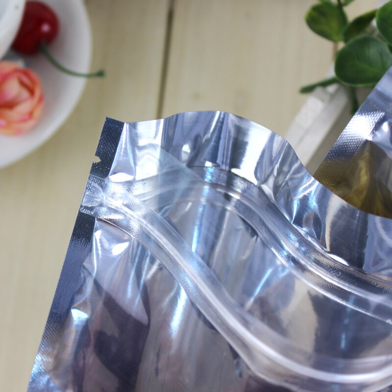 7.7*10cm 50 sztuk półprzezroczyste poszycie z aluminium opakowanie strunowe-z możliwością wielokrotnego zamykania srebrny metalik mylar torebki foliowe zamek klip wyczyść przedni