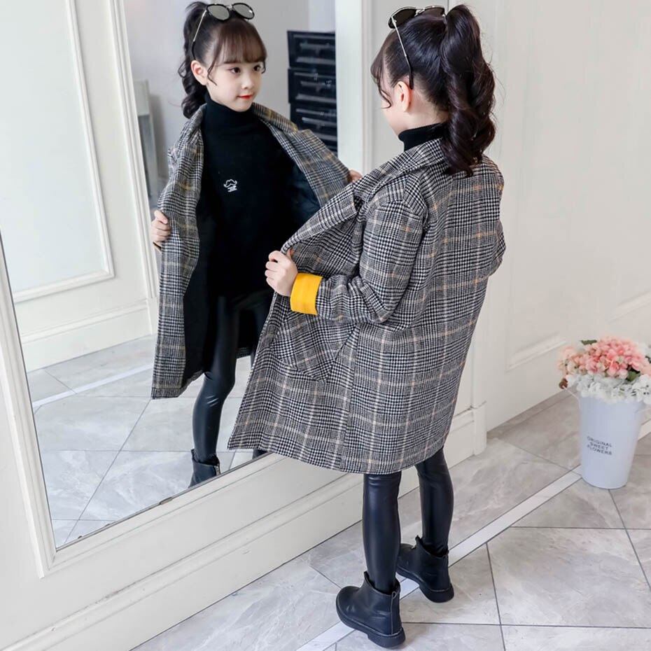 Chaqueta para niñas con estampado a cuadros, abrigos para niñas, ropa de retales, chaqueta de estilo informal, ropa para niñas de 6, 8, 10, 12 y 14 años