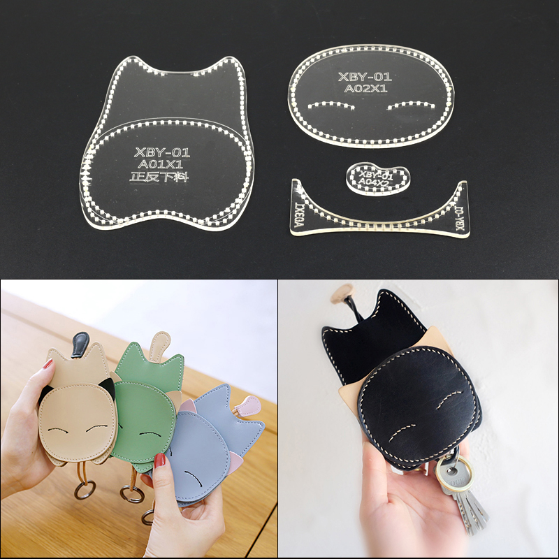 1set Leather handicraft cartoon cat hanger sewing mode acrylic template 9*13*2cm