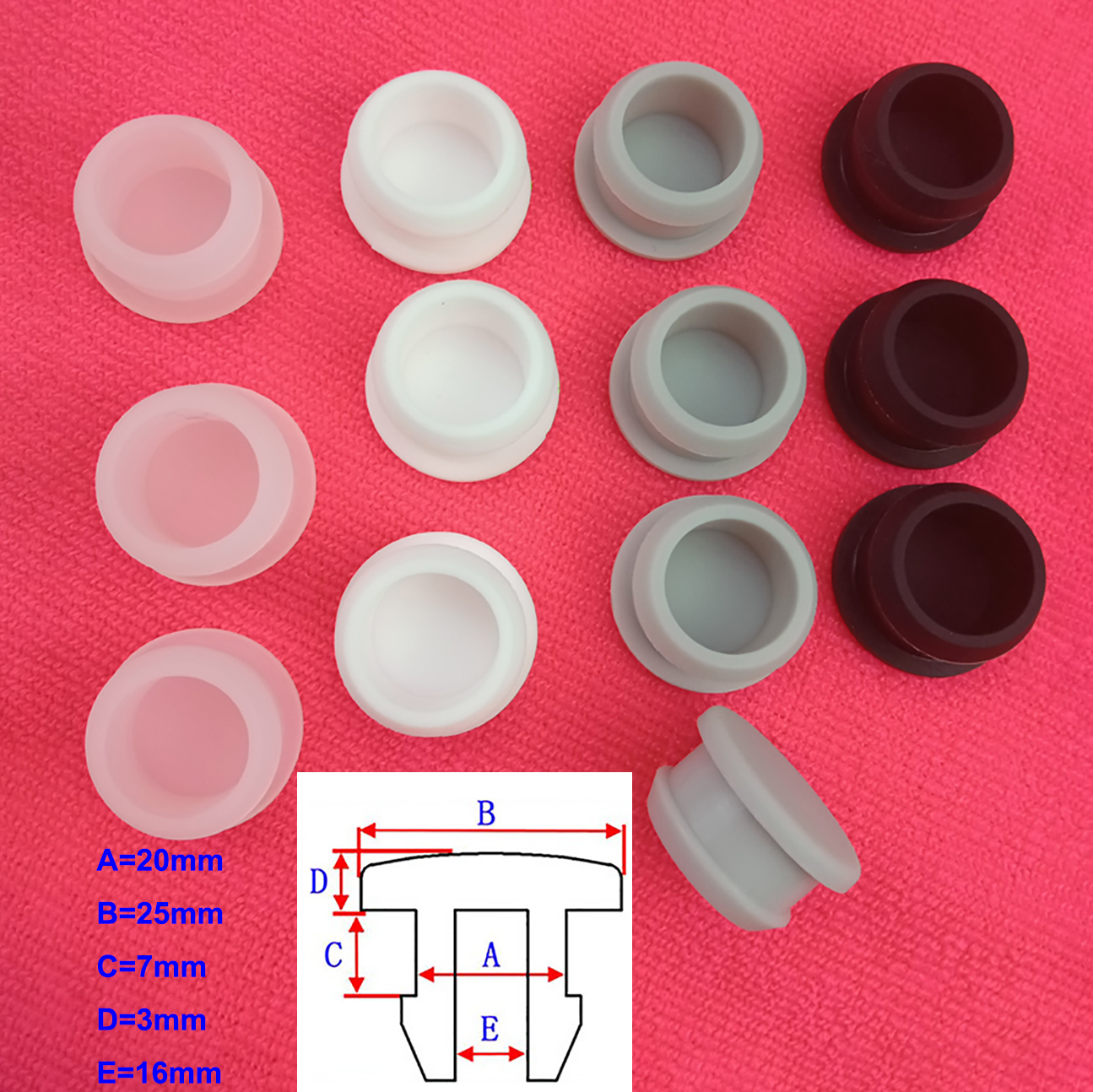 Tapón de goma de silicona para agujero interior, tapa de goma de 20mm, tapa de enchufe tipo T de 16mm, a presión, 2/5/10/20 Uds.