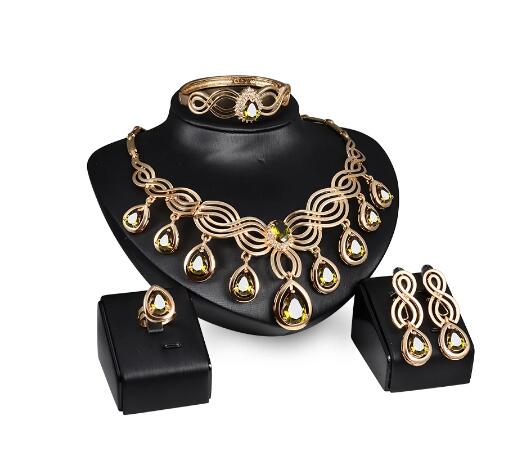 Austria Crystal Water Red Black Green Zircon necklace jewelry sets Classic Gold color women Party: green