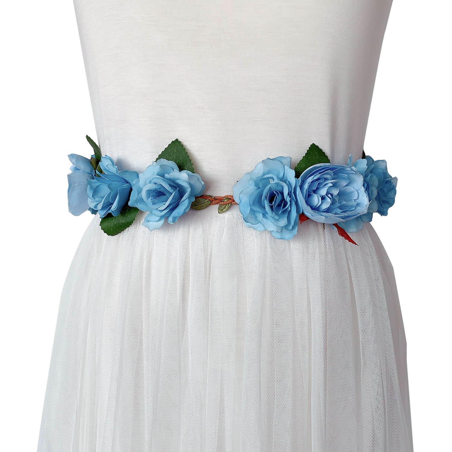 Ornamenti eleganti cintura fusciacche fatte a mano cintura da sposa simulato fiore rosa sposa festa festa fotografia vita ragazze: Blu