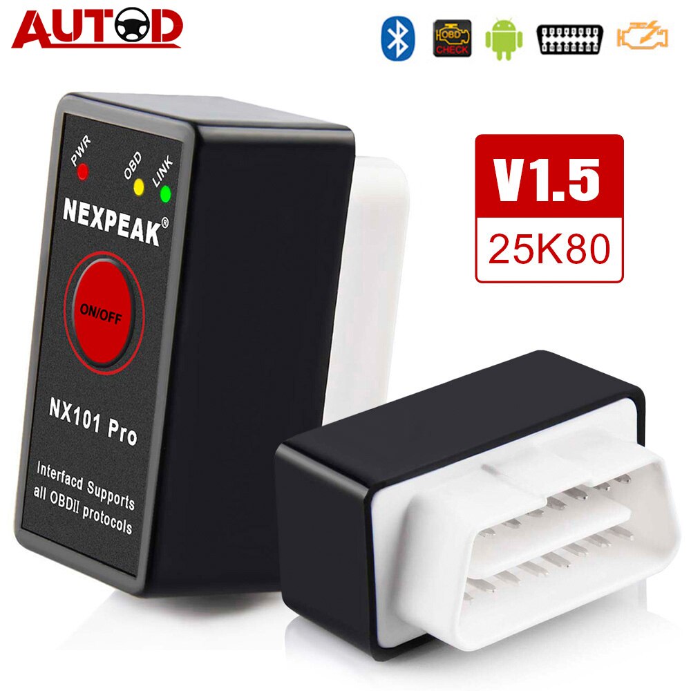 Herramienta de diagnóstico de coche, accesorio V1.5 ELM327 OBD2 escáner Bluetooth Pic18f25k80 OBD 2 Mini autoescáner ELM 327, escáner automático NX101 Pro