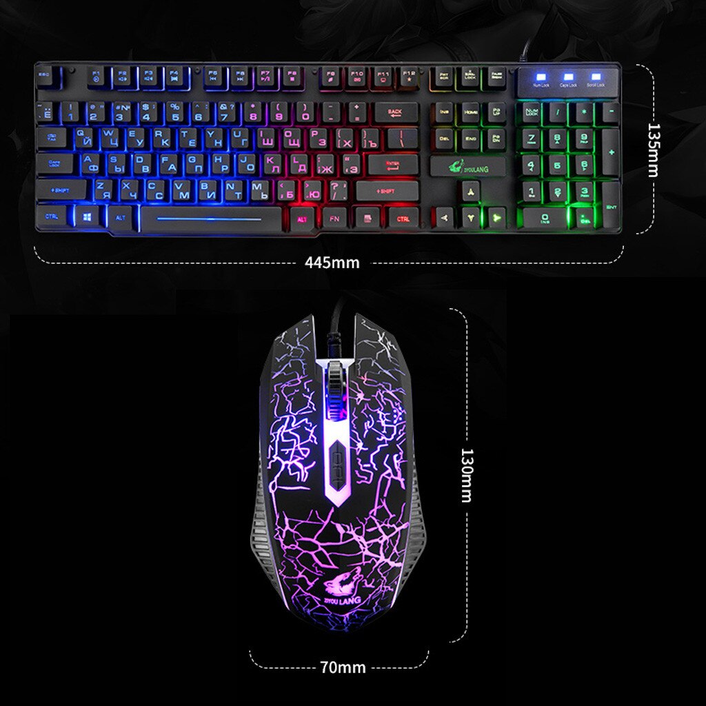 T5 Rainbow Backlight Keyboard And Mouse Set game Keyboard adjustable DPI Mouse Usb Ergonomic Gaming English Russian