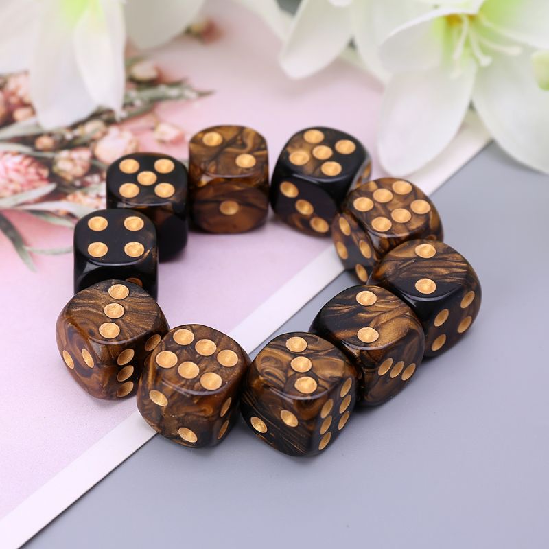 10 Stck 16mm Harz Würfel D6 Schwarz Gold Punkte Runde Kanten KTV Bar Nachtclub Unterhaltung Werkzeuge Erwachsene Spielzeug R9CE