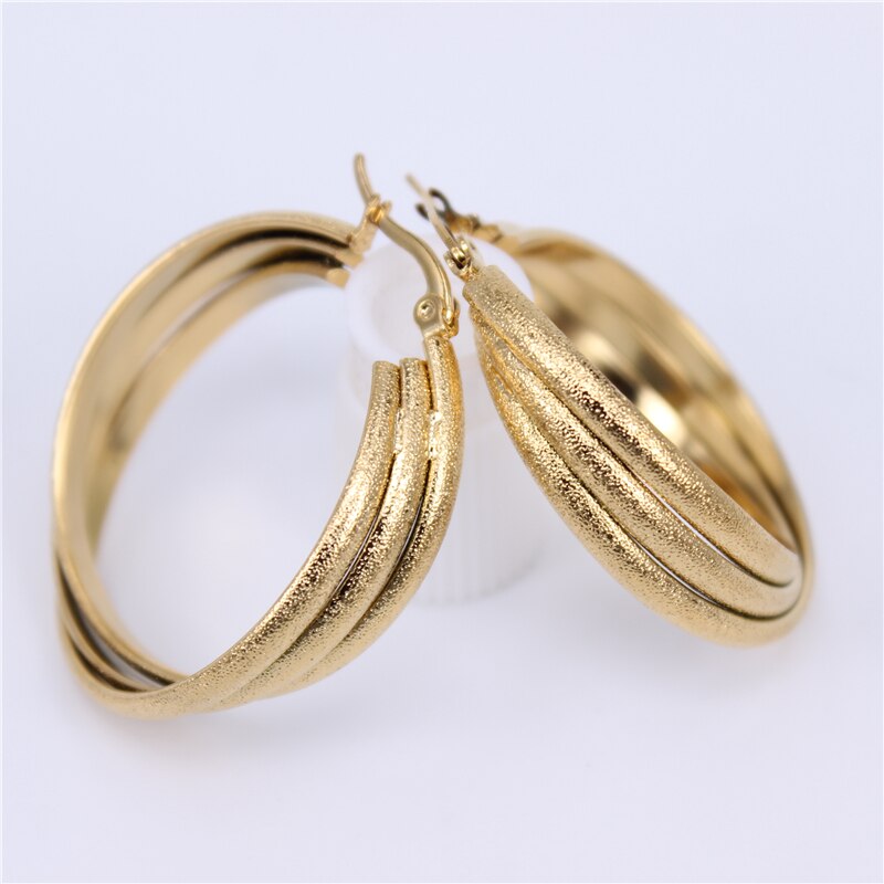 Neuf styles en acier inoxydable Simple exquis cerceau boucle d'oreille couleur or Rock Punk boucle d'oreille ronde pour les femmes bijoux LH771: Lumière Jaune Couleur